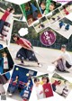 A collage of photos of a group of young women playing badminton.